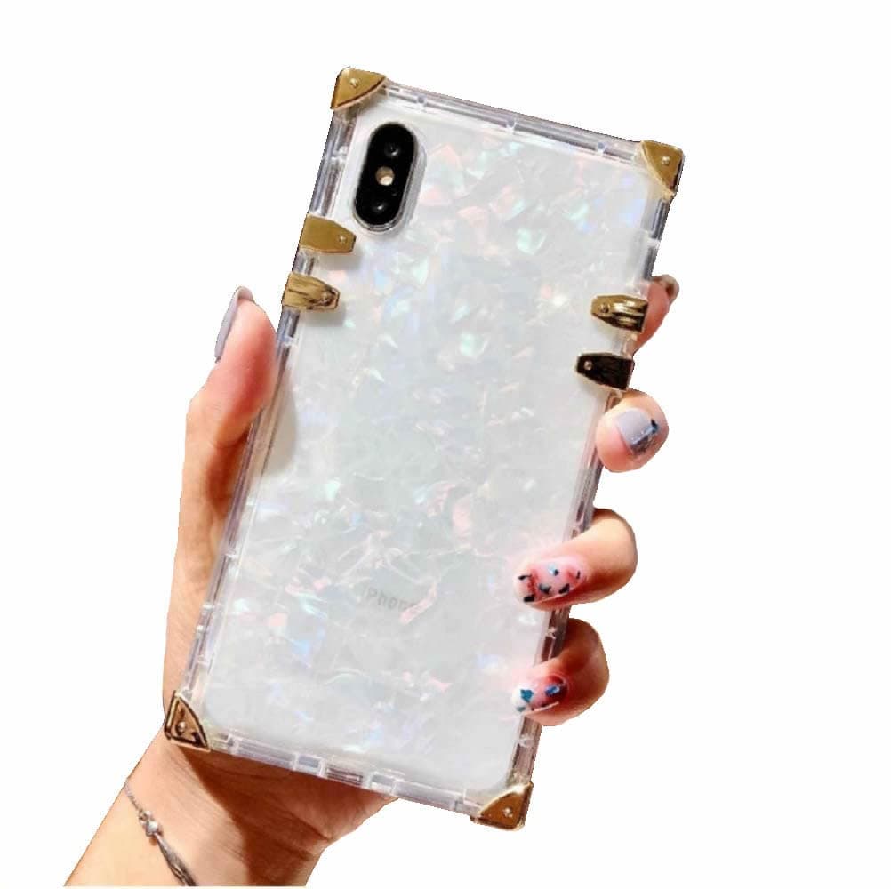 Compatible for iPhone Xs max 6.5 ” Case, BABEMALL Crystal Square Shell for Girls Women Men Slim Fit Clear TPU Phone Plating Corner Soft Case (Shell Clear)
