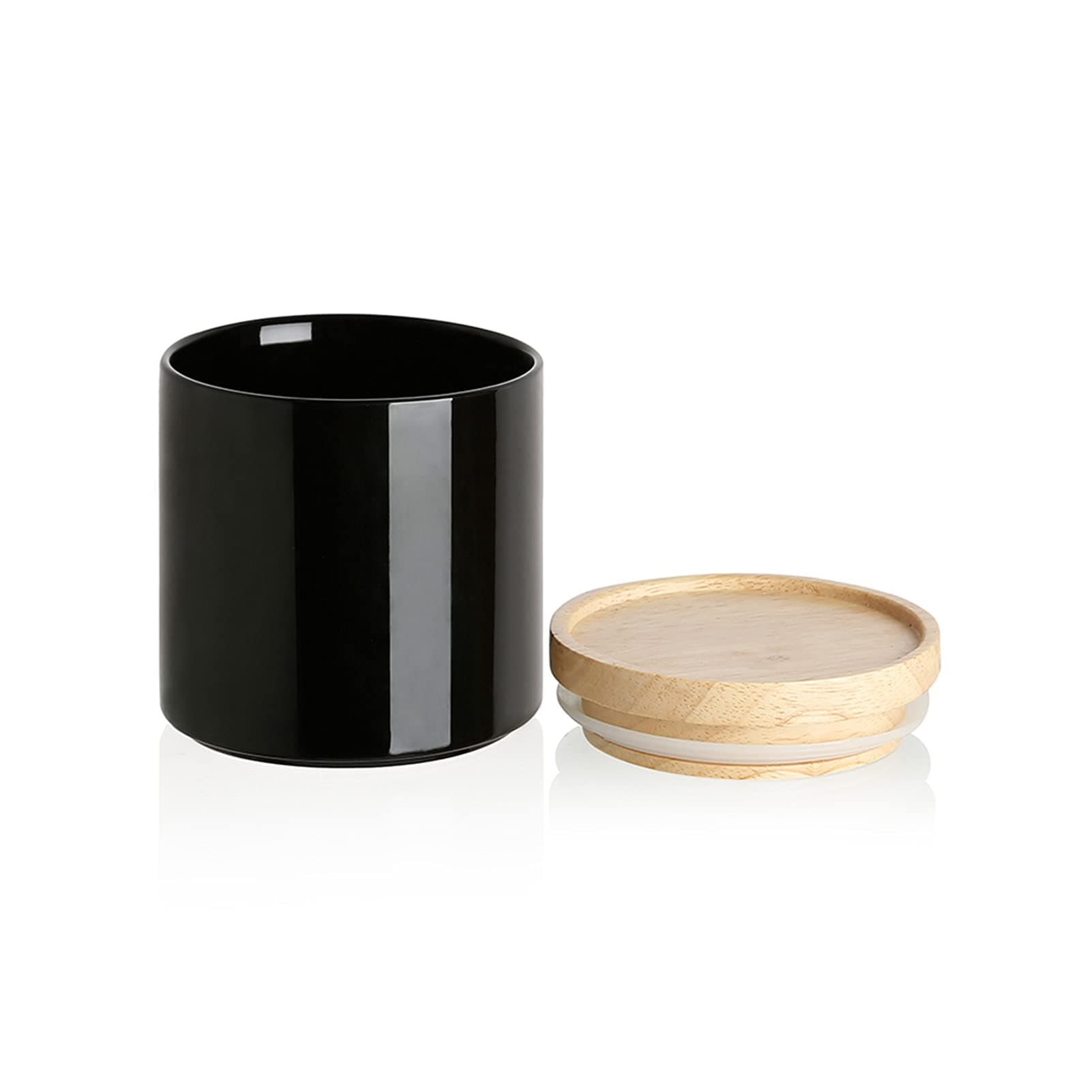 Sweejar Kitchen Canisters Ceramic Food Storage Jar, Stackable Containers with Airtight Seal Wooden Lid for Serving Coffee Bean, Flour, Tea, Spice and More - 39 Fl Oz (Black)