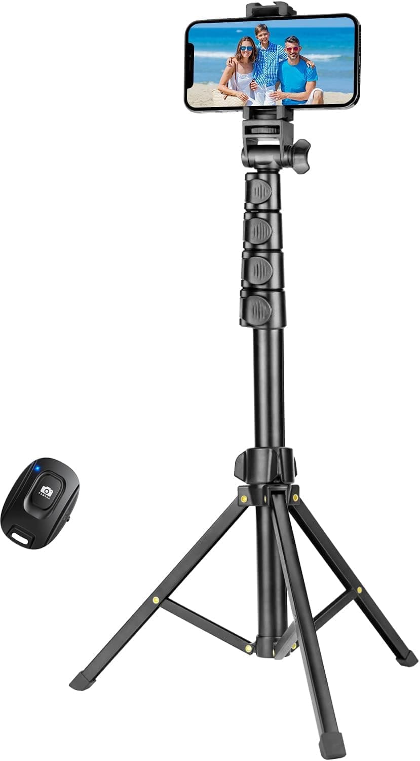 YOTOCversion 1.7 Meter/67 inch Phone Tripod Stand & Bluetooth Selfie Stick Tripod, Cellphone Tripod with Bluetooth Remote, Compatible with iPhone 15/14/13/12/12 pro/11/11pro/8