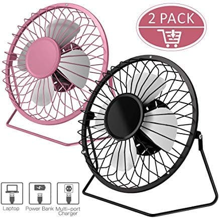Ezire 2 Pack Mini USB Desk Fan, 4 Inch Small Fan Personal Metal USB Table Fan (Black&Pink)