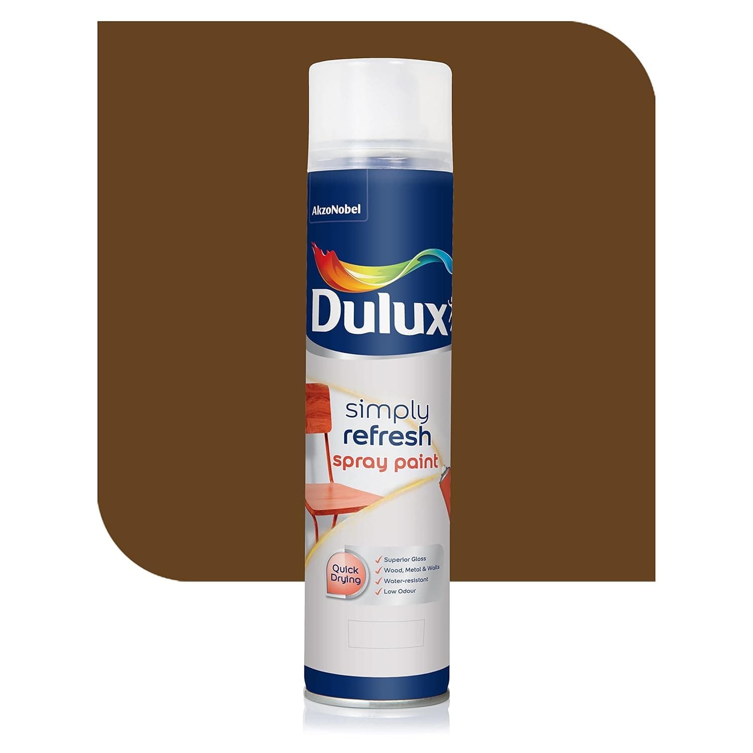 - Dulux Simply Refresh Spray Paint | DIY, Quick Drying Gloss Finish for Metal, Wooden Furniture, Plastic, Walls, Cars & Bikes – 400ML (Dark_Brown)