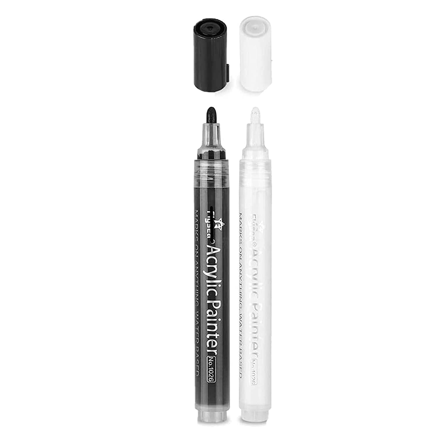 ROBIFEL Water-Based Black AND White Acrylic Paint Marker Medium Point Pens Permanent for Rocks Painting, Ceramic, Glass, Wood, Fabric, Canvas, Mugs, DIY Craft Making Supplies (SET OF 2)