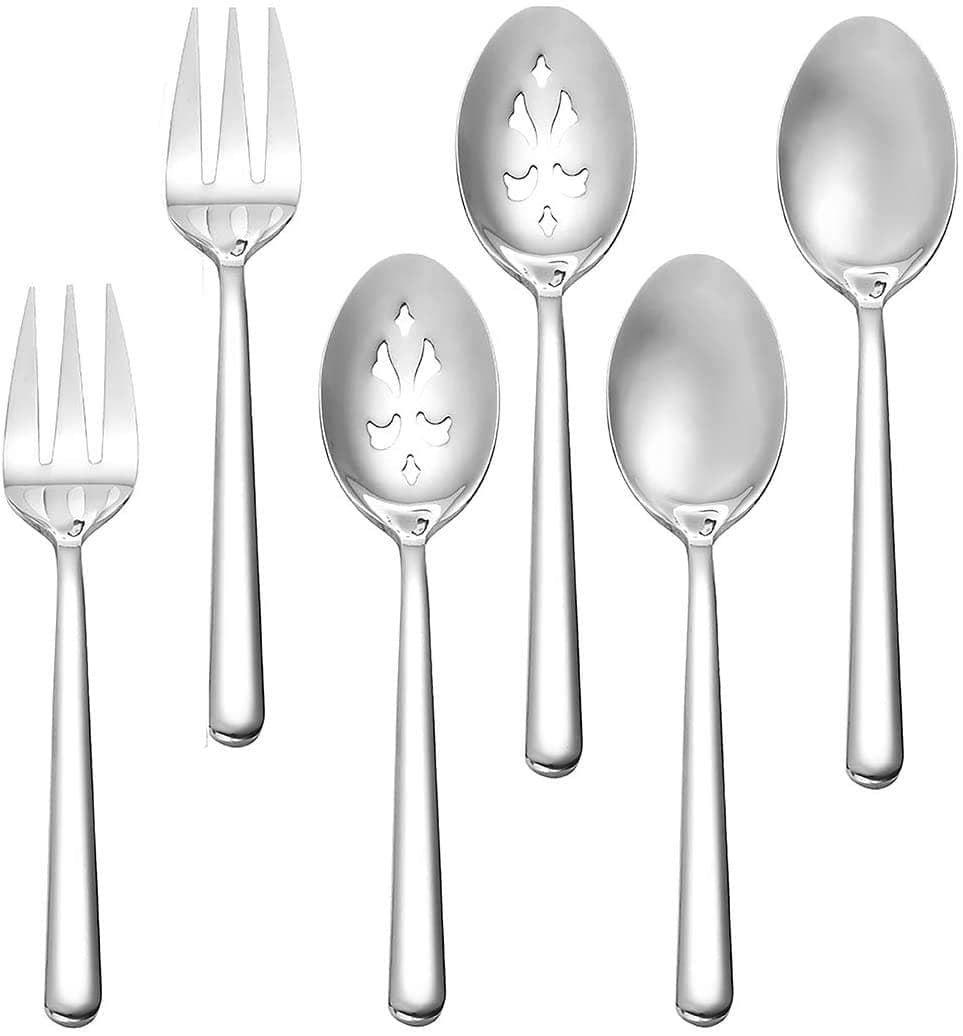 RTT Serving Spoon x 2,Slotted Serving Spoon x 2,Serving Forks x 2, 9 Inch Stainless Steel Catering Serving Utensils for Party Buffet Dinner Banquet Cooking Kitchen Basics,Mirror Finish Flatware