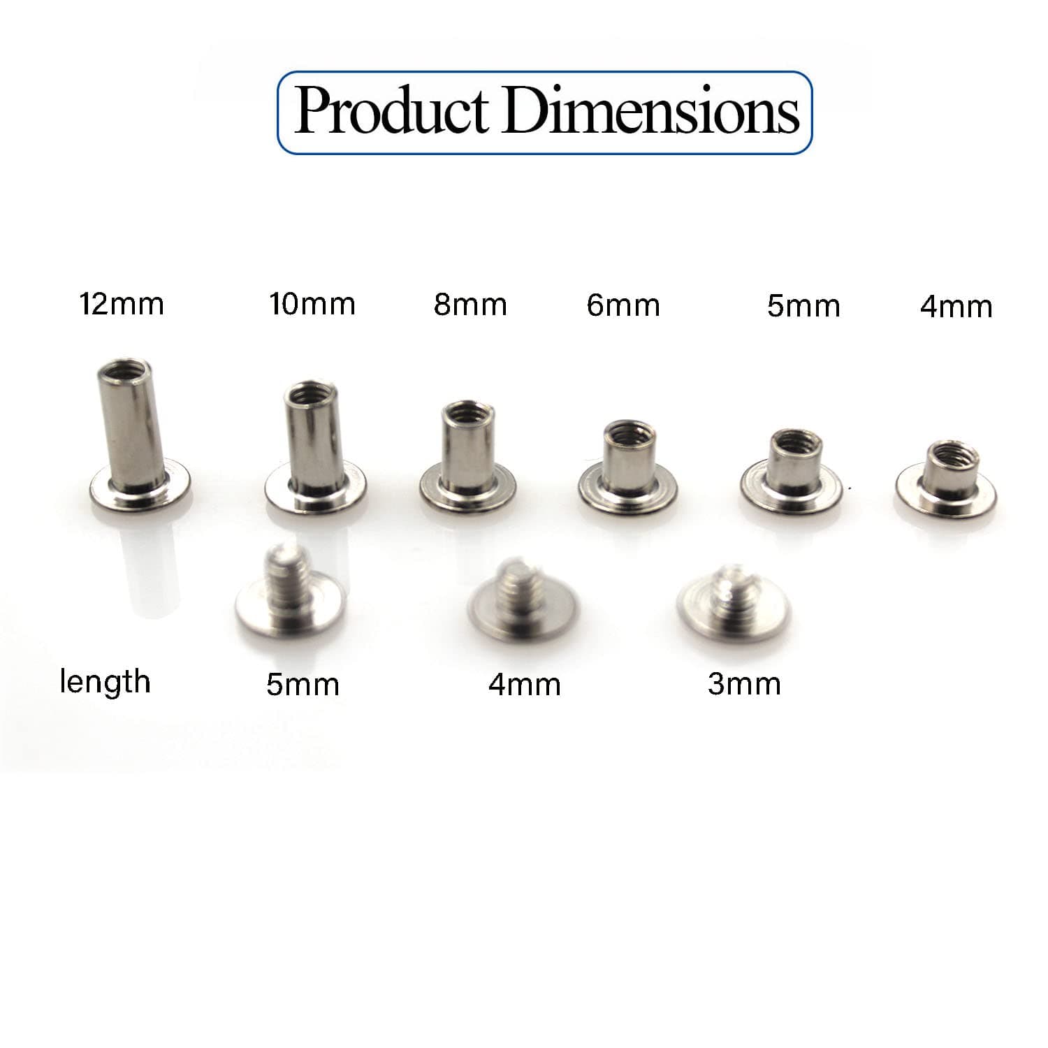 90 Sets Chicago Screws Assorted Kit Leather Rivet DIY Bookbinding Round Flat Head Rivets Screw Contains 6 Sizes of Nuts and 3 Sizes of Screws (Silver)
