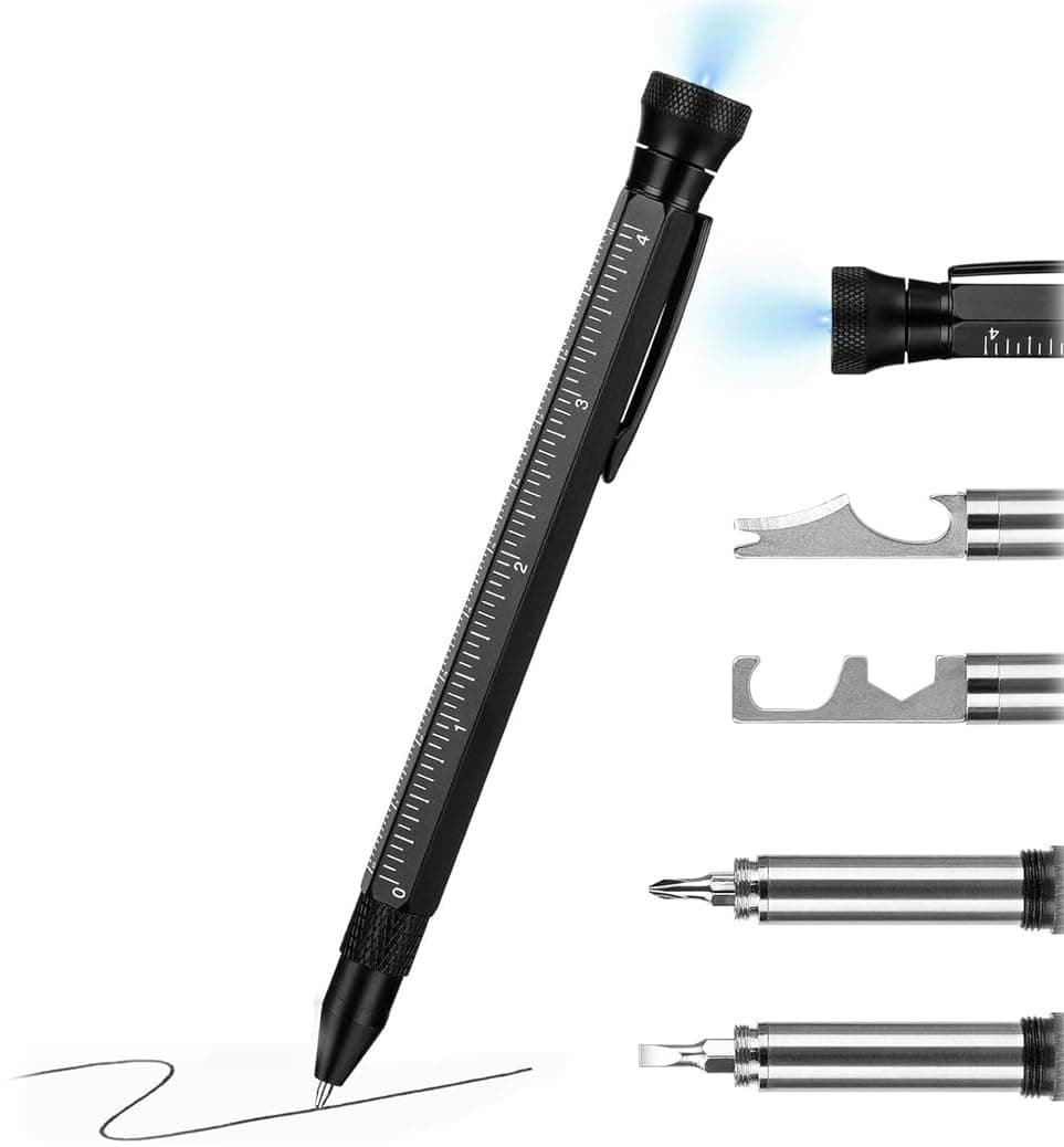 Azonee 12 in 1 Multitool Pen with Stress Relief Accessory, Pocket Multi Tool with Light, Stylus, Ruler, Screwdriver, Bottle Box Opener Cool Must-Have Gadgets for Woodworking Electrical Engineers Men