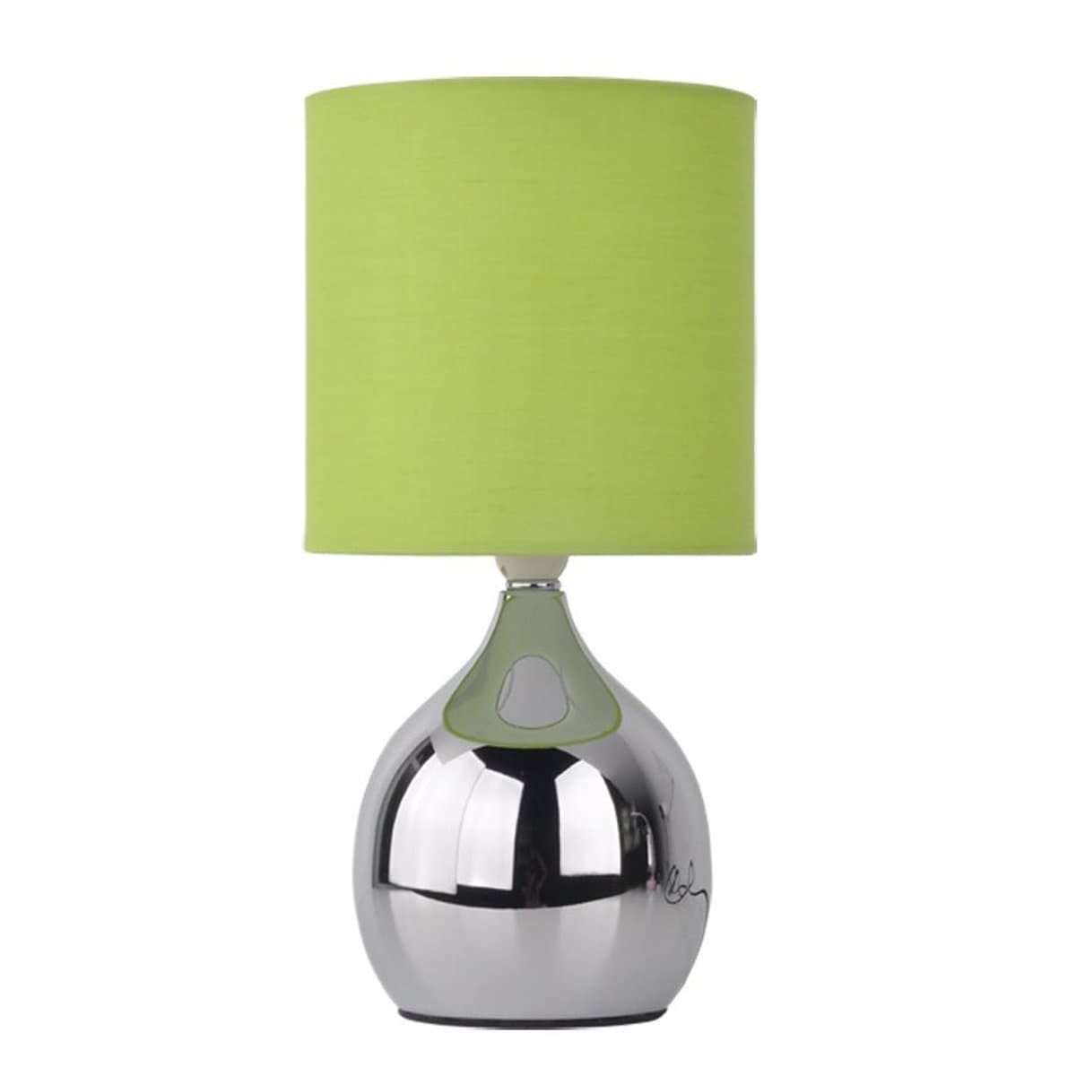 Mini Touch Lamp 4 Stage Control Table Nightstand Bedside Lamps Green Fabric Shades 4 Stage W15H30CM Modern Chrome Small Table Desk Reading Light WERFACTORY
