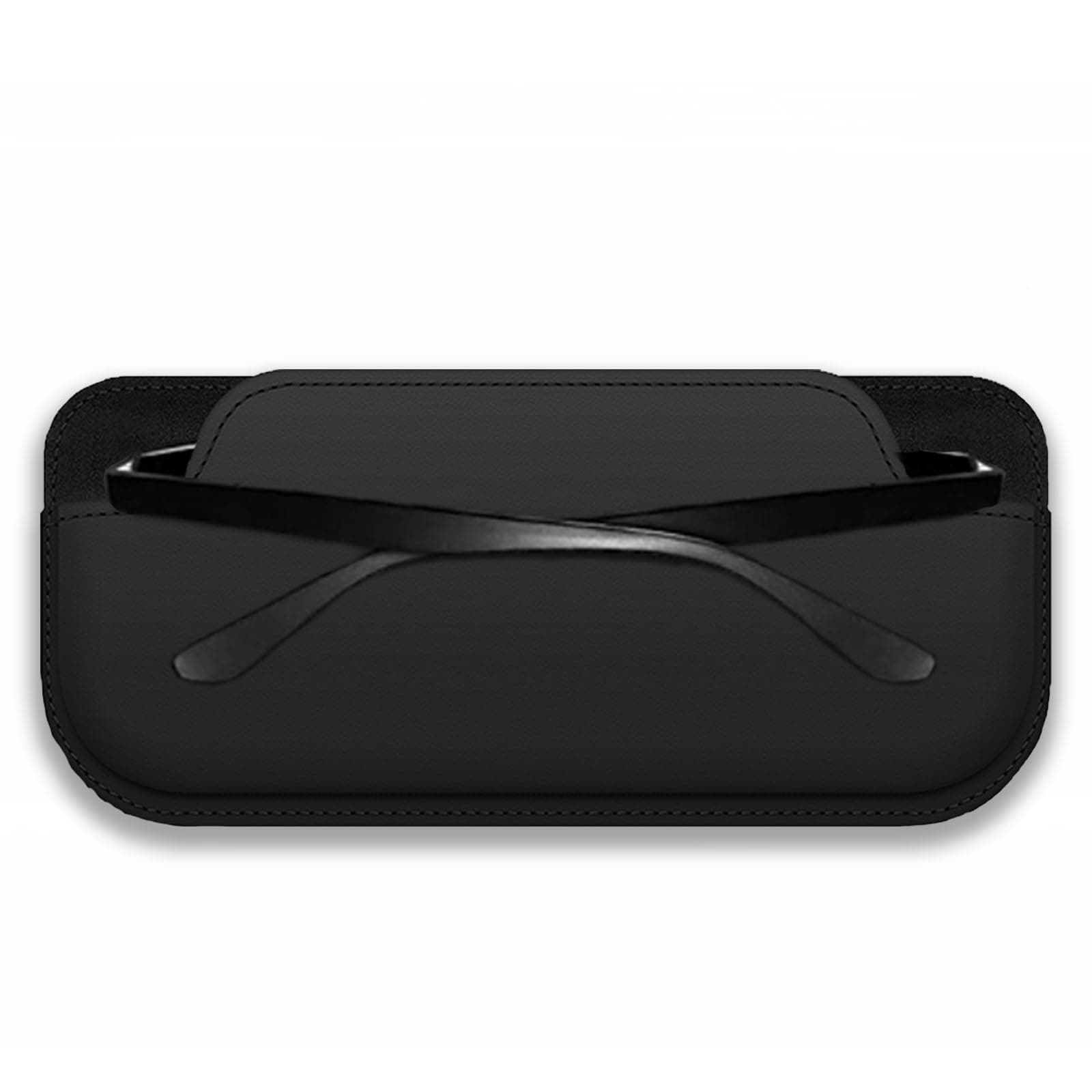 Sunglass Holder for Car, Multi-Functional Stick-On Glasses Storage Box, Seat Gap Organizer with Small Item Storage, Universal Fit for All Vehicles (Black Leather)