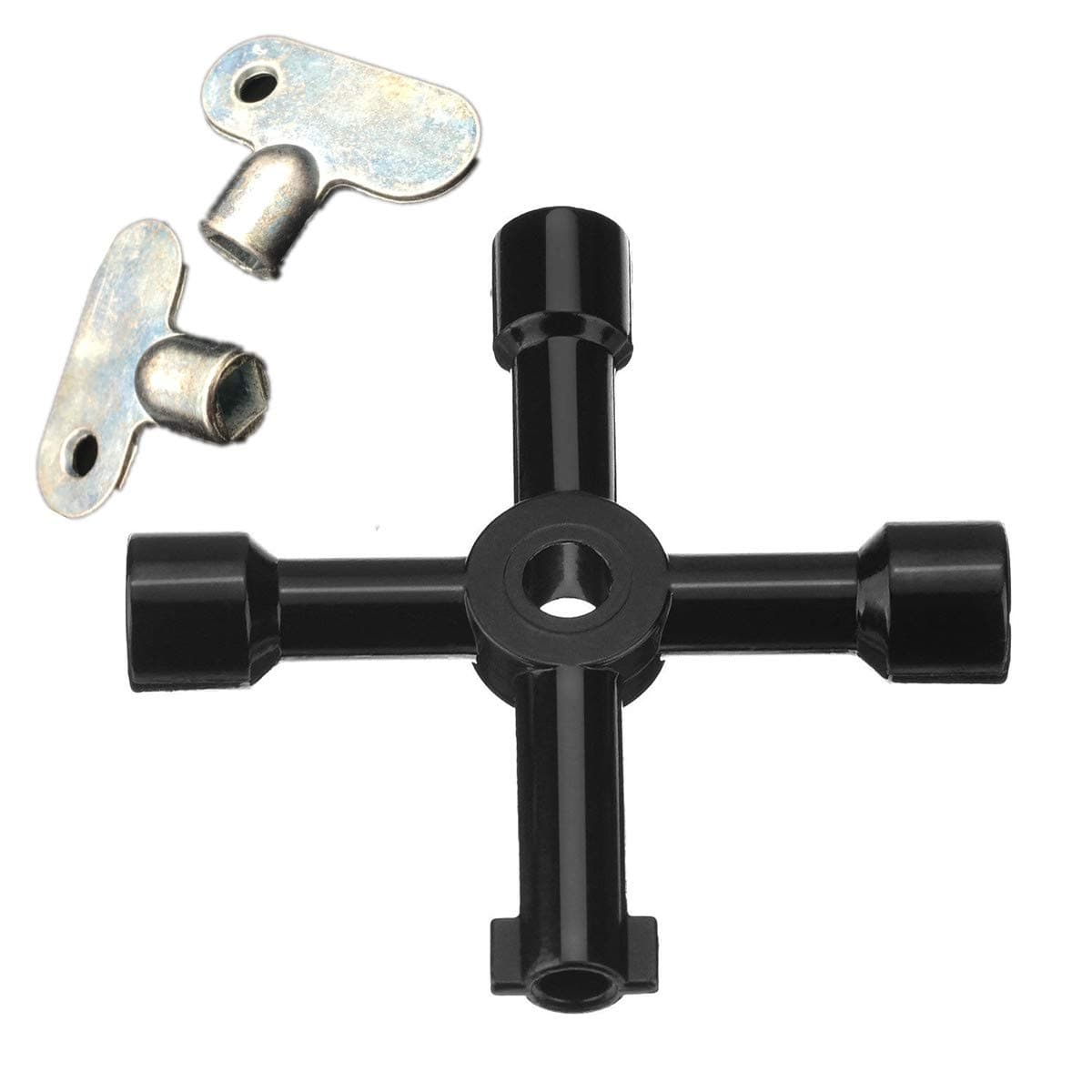 Topways® Workshop Meter Gas Electric Utility Service Box DIY Multi Purpose Keys (4 Way) & 2 pcs Radiator Plumbing Bleeding Key