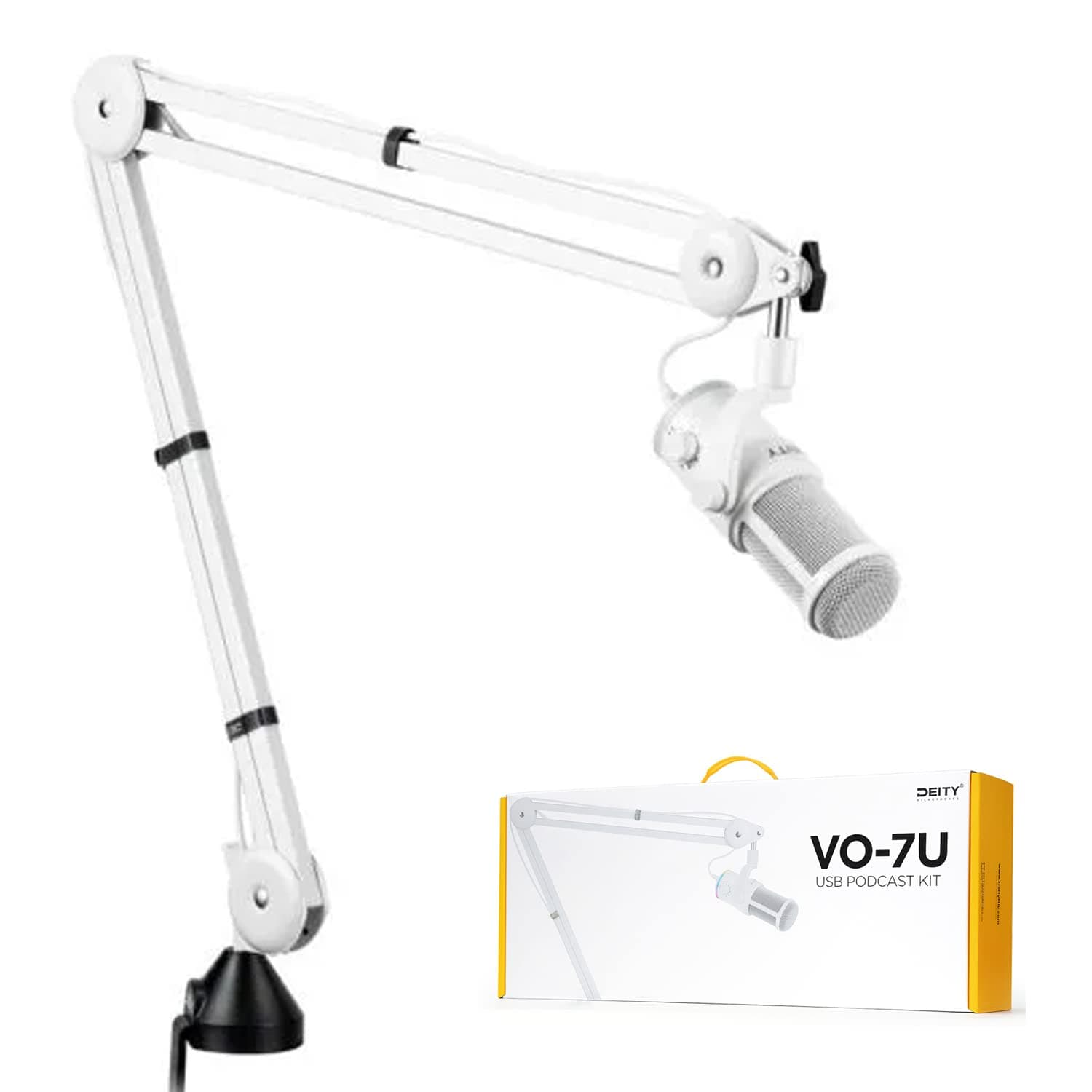 Deity VO-7U Boom Arm Kit USB Dynamic Podcast Microphone with RGB Lights for Game Podcast Stream YouTube (White)