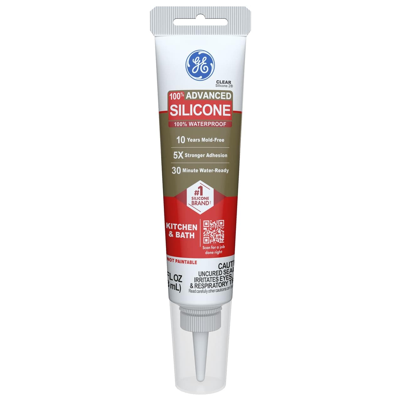 Advanced Silicone Kitchen & Bath Sealant Clear, 2.8 fl oz, Tube 1-Pack