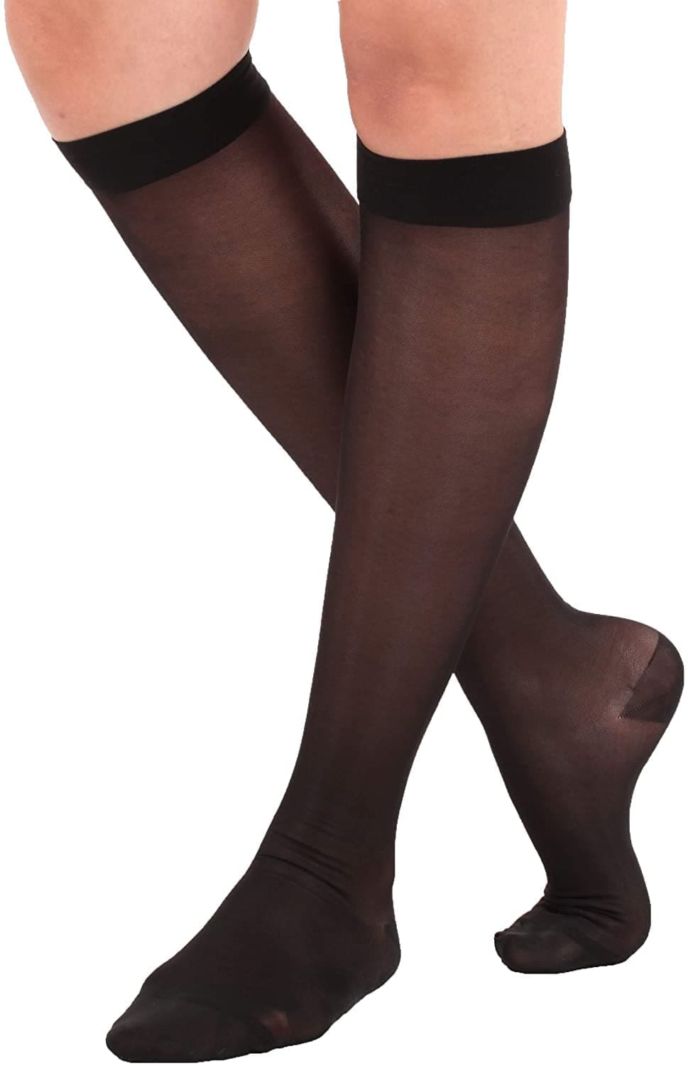 ABSOLUTE SUPPORT Made in USA - Sheer Compression Socks for Women 15-20 mmHg - Support Hose Knee High Stockings - A101