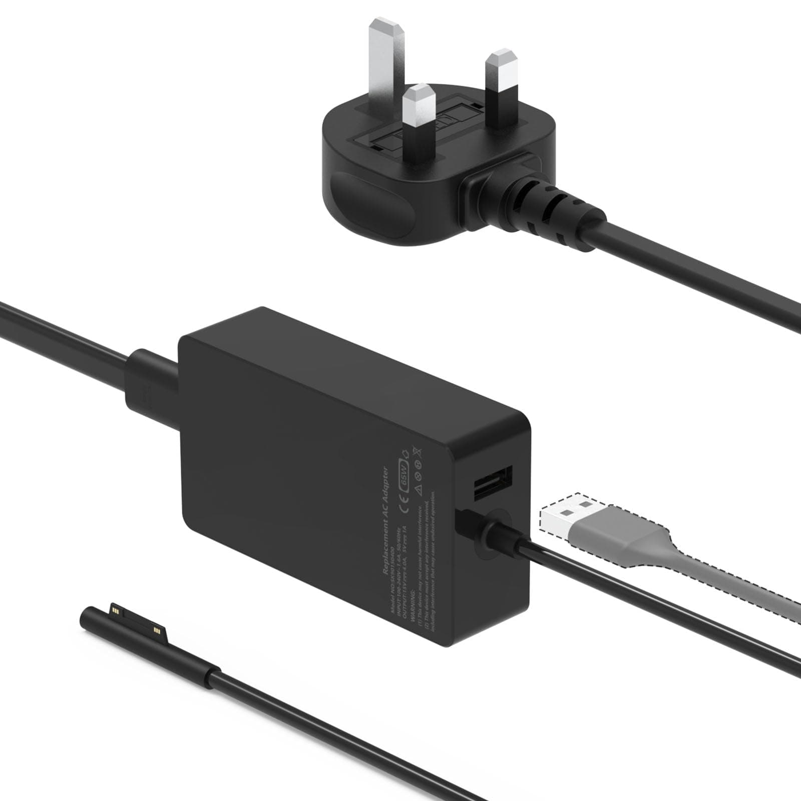 HAFIUEGE 65W Surface Pro Charger Compatible Microsoft Surface Pro X/9/8/7/6/5/4/3 Surface Laptop1/2/3/4 Surface Go1/2/3 Surface Book 1/2/3 with USB Charging Port