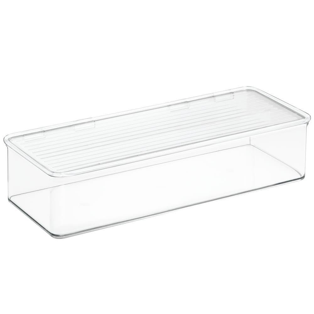 mDesign (Regular) - Stackable Kitchen Pantry Cabinet/Refrigerator Food Storage Container Bin, Attached Lid - Organiser for Packets, Snacks, Produce, Pasta - BPA Free, Food Safe - Clear