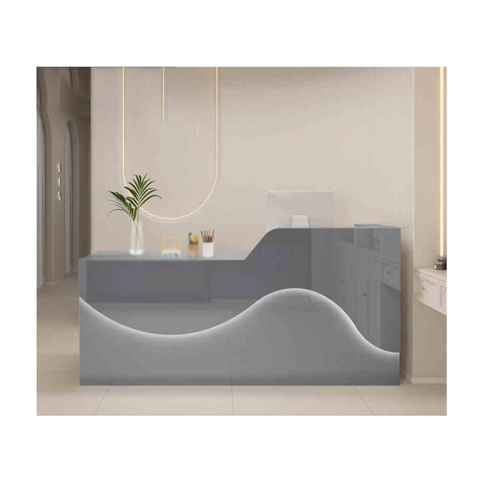 Modern Reception Desk with Spacious Desktop & Large Storage, Stylish Front Office Desk for Receptionist, Gray Finish, Atmosphere Lighting Design (120CM, Left)