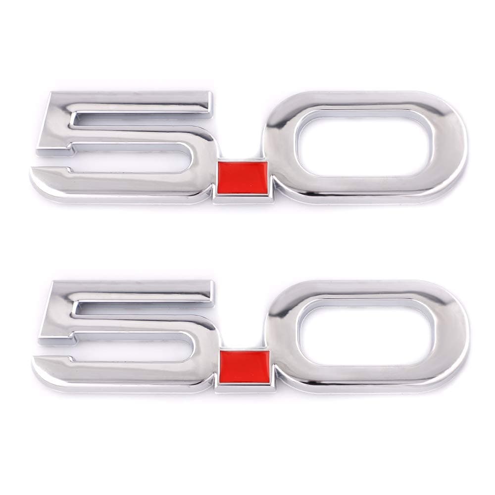 2pcs 5.0 Emblems Metal Badge 3D Self-Adhesive Logo Sticker for 2011 2012 2013 2014 Ford Mustang Gt (Silver)