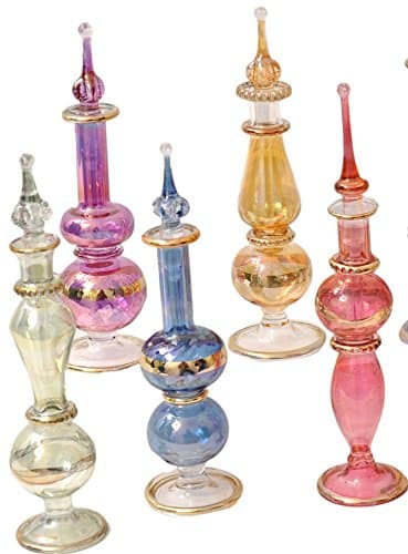 Egyptian perfume bottles, Perfume making kit, Decorative perfume bottles, Set of 5 Decorative Vials, Each 4" High (12cm), Assorted Colors