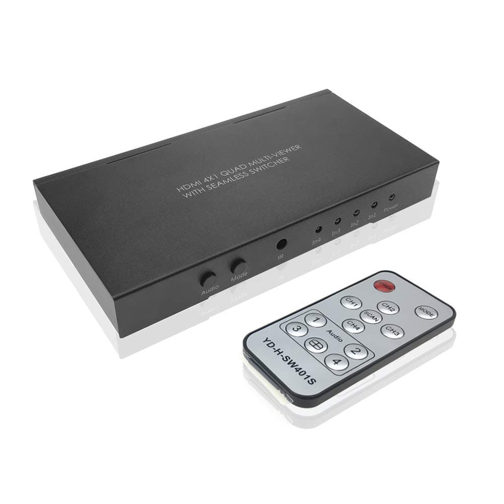 A ADWITS HDMI 4X1 Quad Screen Multi-Viewer Splitter Seamless Switcher with 5 Display Modes IR Remote, Support 1080P / 60Hz, 3D, Real-time Multi-angle Video