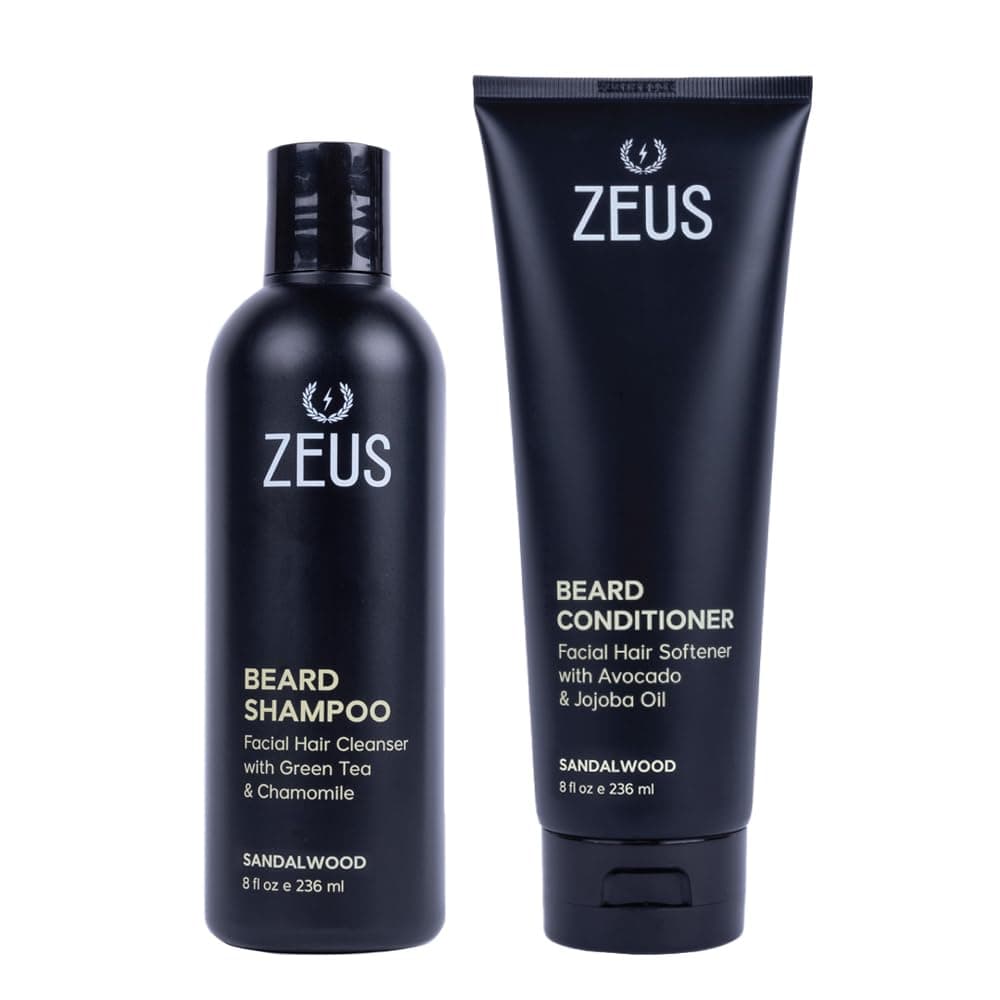 Zeus Beard Shampoo and Beard Conditioner Set for Men - (240ml Bottles) (Scent: Sandalwood)