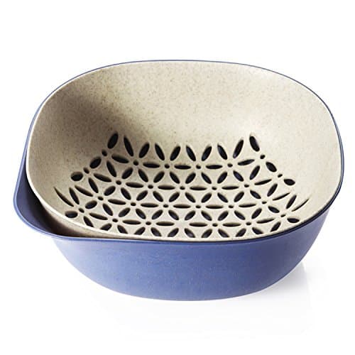 Elohas Collapsible Colanders Plastic Fruit and Vegetable Strainer Stackable Soaking Bowl Set (Navy Blue)