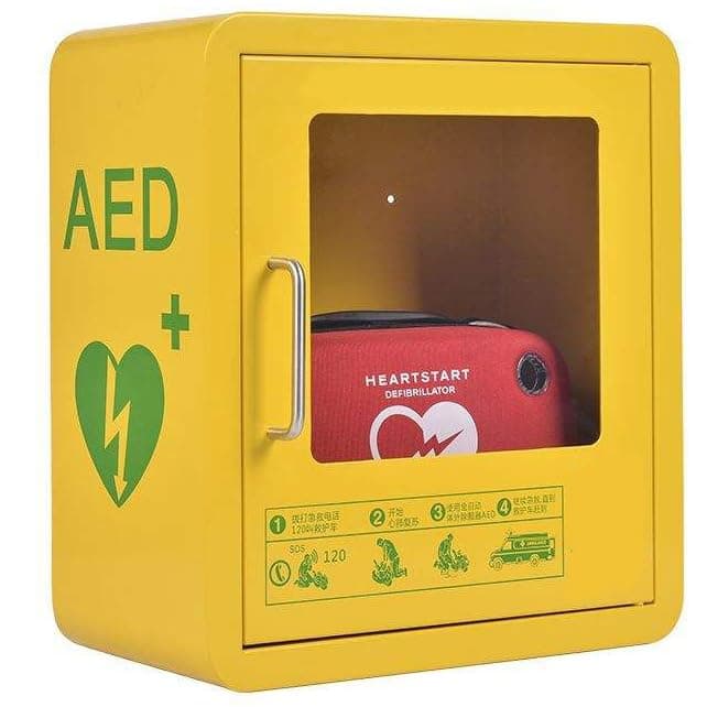 AED Cabinet, AED Defibrillator Wall Mount Storage Box with Snap Lock, Metal Steel Plate and Fits Most AED Models, for Emergency at Home, Office and Public Places