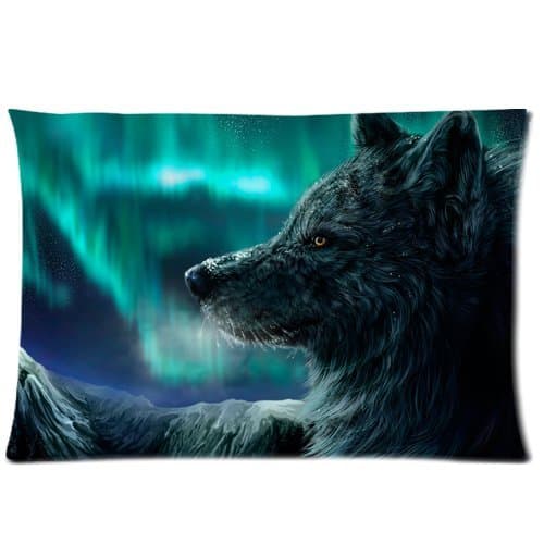 Customized Wolf Animal Queen Size Pillow Cover Case Cushion Case Zippered Two Sides Printed 20x30 Inches