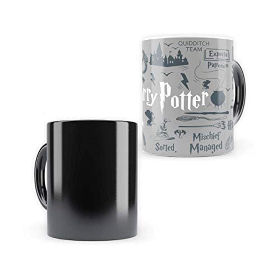 Harry Potter Grey Infographic Magic Morphing Heat Sensitive Coffee Mug 350ml (with Coaster) - Officially Licensed by Warner bros, USA