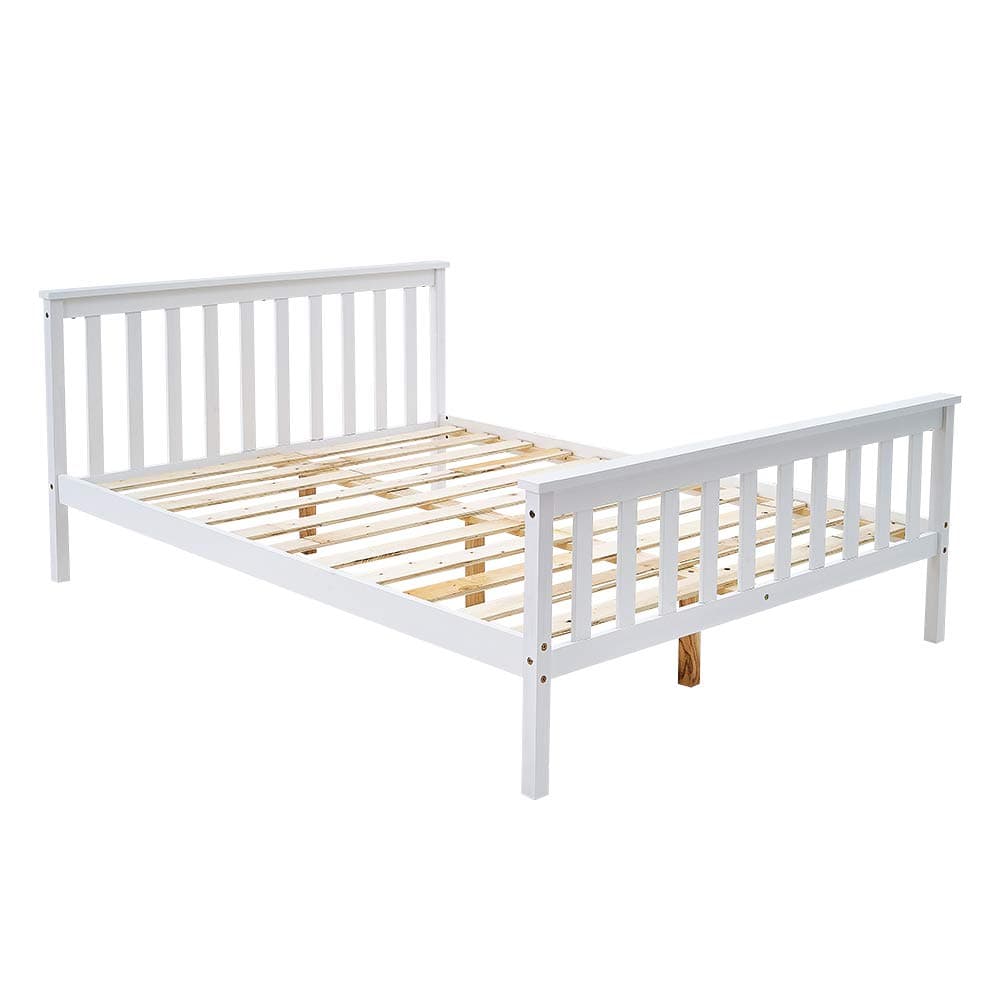 Panana Double Bed In White 4ft6 Solid Wooden Frame for Adults Kids Teenagers (4FT6 double bed)