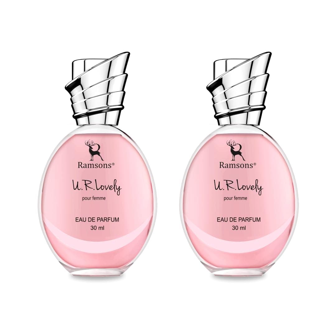 - U R LOVELY Eau De Parfum | 30 ML x 2| Perfume For Women | TN - Bergamot, Peach, Orange, Grapefruit, Aquatic | MN - Lilly of the valley, Rose, Jasmine, Cinnamon | BN - Woody, Musk, Vanilla