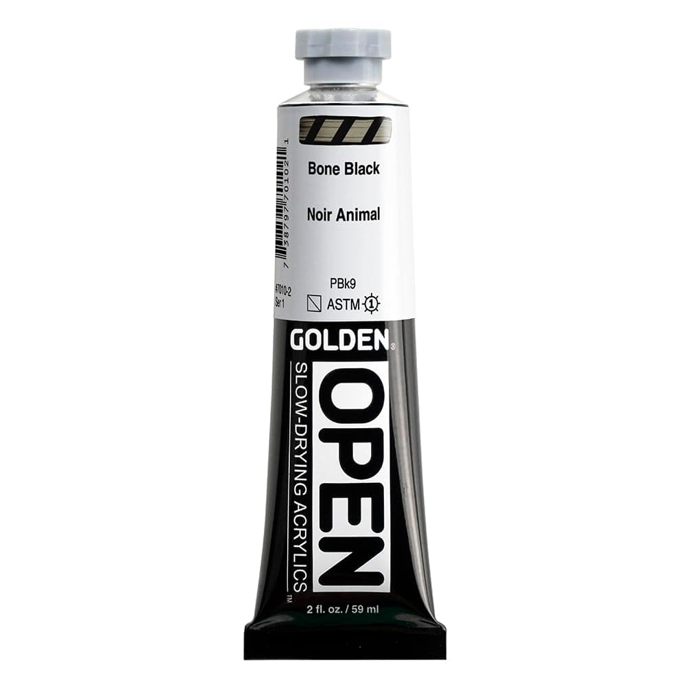 OPEN Slow-Drying Acrylics by GOLDEN, Bone Black, 2 fl oz. tube, Professional Acrylic Paint, Semi-Transparent