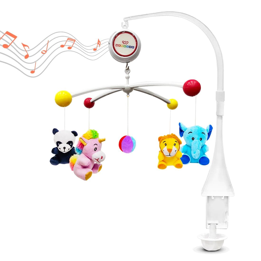 Wembley Crib Cot Mobile Hanger 0-2 Yrs Hanging Soft Toys Rattle Rotational Musical Toy for New Born Babies Infants Baby Bed/Cradle Auditory & Visual Development