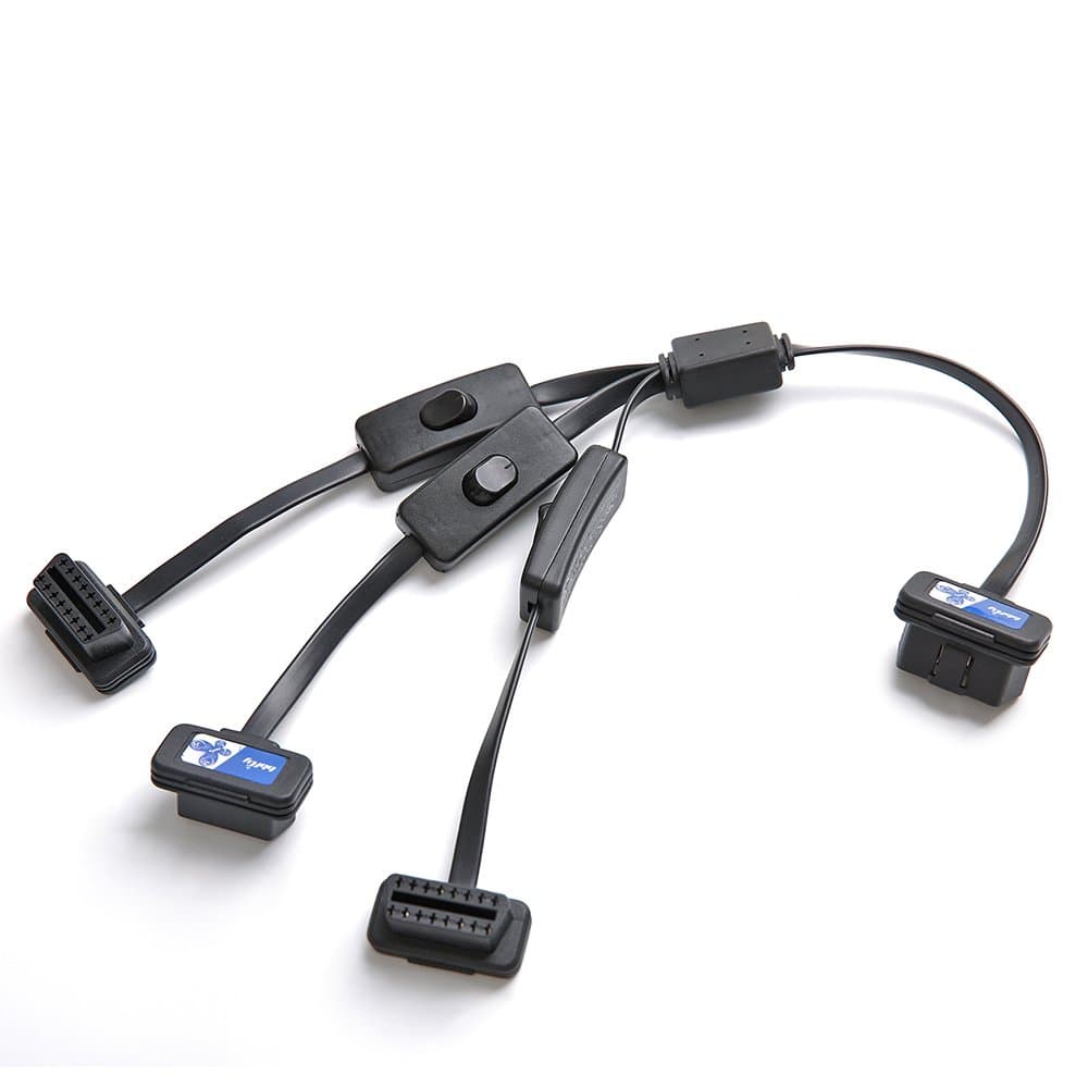 bbfly-C3 OBD II OBD2 16 Pin Splitter Extension 1 x Male and 3 x Female Extension Cable Adapter (1 to 3 with Power Switch 2FT/60CM)
