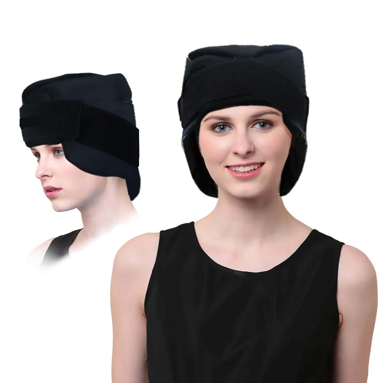 Ice Hat Headache, Migraine Ice Head Cap with Reusable Cold Hot Pack, Head and Chin, Ice Pack Therapy Comfortable Facial Hot & Cold Wrap Stretchable Gel for Stress, Pressure Pain Relief (Black)