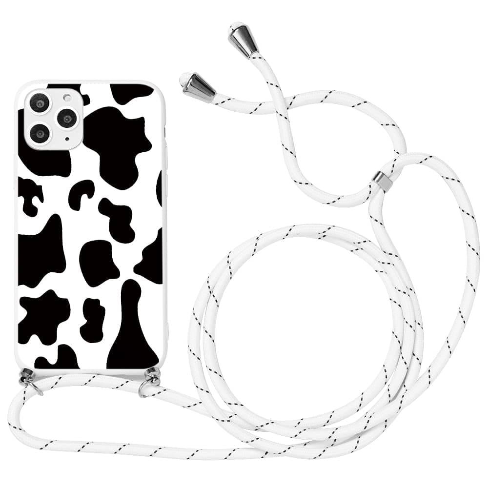 Yoedge Crossbody Case for Apple iPhone 13 Mini 5.4", Shockproof Soft TPU Silicone Adjustable Lanyard Cover with Neck Cord Strap and Lovely Design Compatible with iPhone 13 Mini, Cow Spot