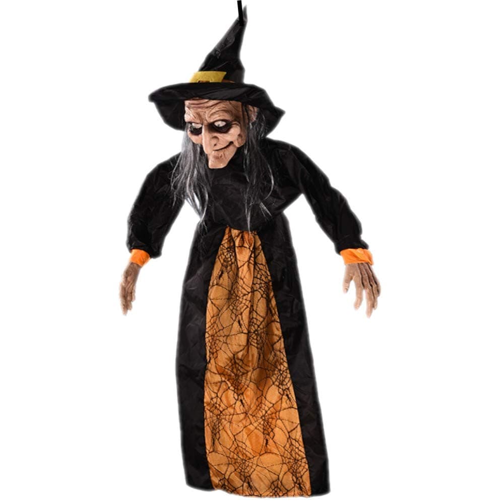 XONOR 57"/145cm Hanging Animated Talking Witch Skeleton Ghost Halloween Decoration with Glowing Red Eyes