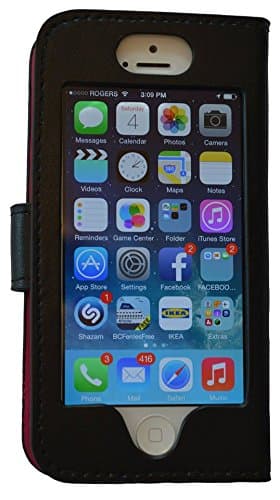 Iphone 5 wallet Case By iBRiD Forward Facing Cell Wallet Black Outside BLACK Inside Genuine Leather Fits 5s and 5c Too luxury cell wallet