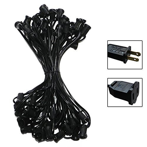 EZLS Black C7 Light Strand SPT-1 50ft Black Wire (50) sockets