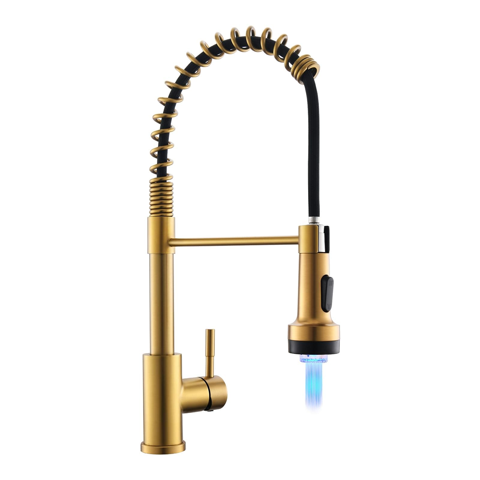 GIMILI Gold Kitchen Faucet with Pull Down Sprayer Single Hole Stainless Steel LED Faucet, Suitable for Farmhouses, RV, Laundry Room, Outdoor, and Campers. Llave para fregadero de cocina