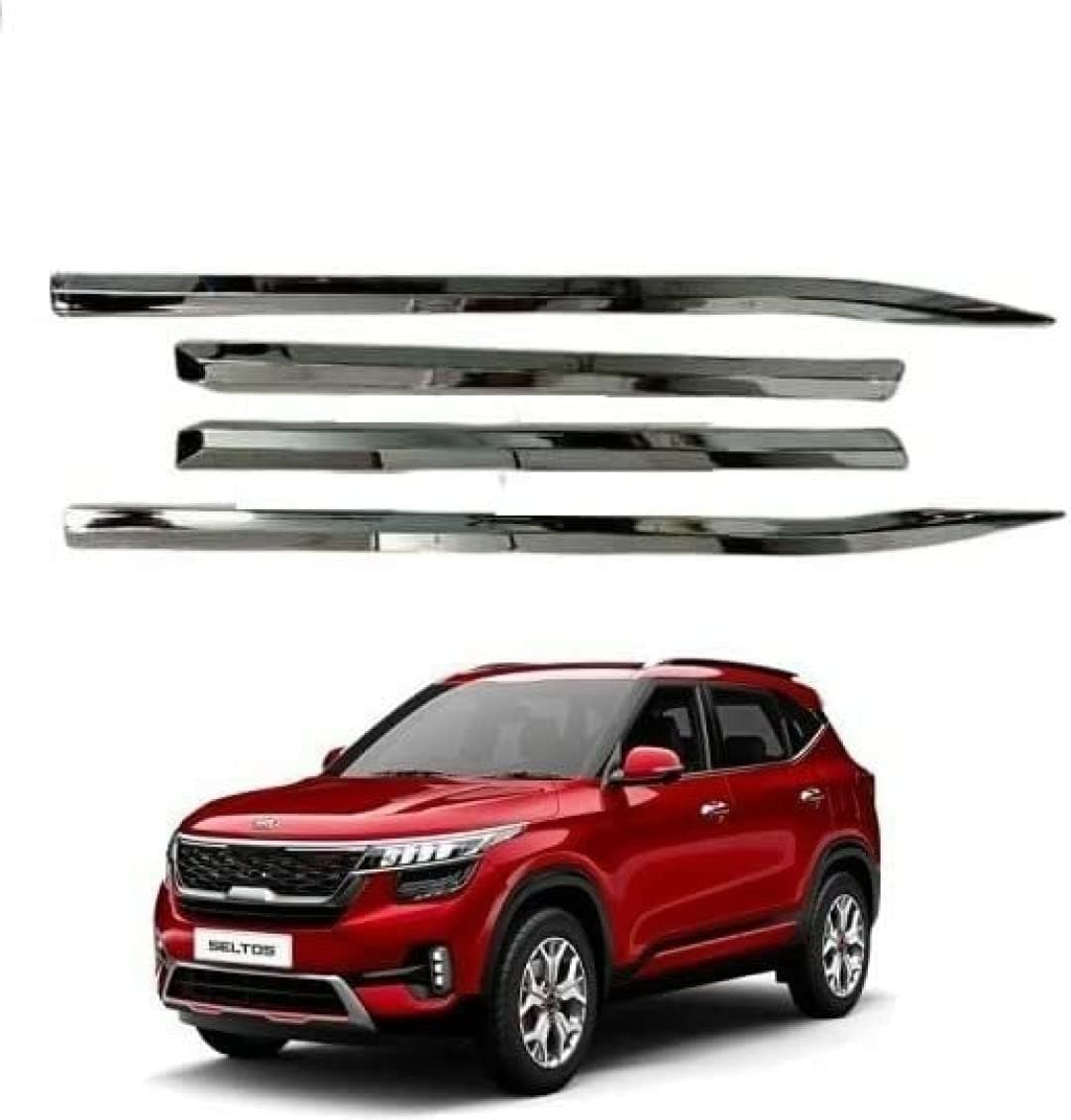 Full Chrome Set of 4pcs Side Beading Side Cladding Compatible for KIA Seltos Set of 4pcs