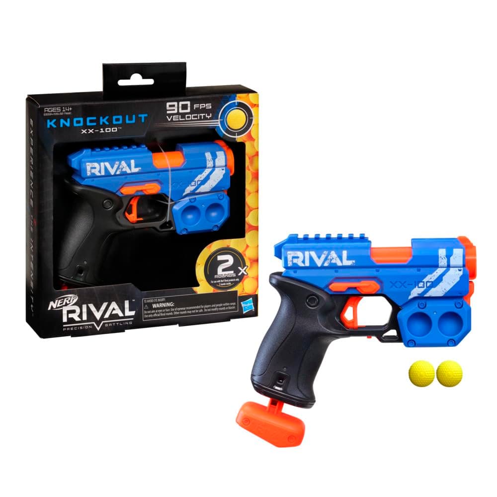 NERF Rival Knockout XX-100 Blaster -- Round Storage, 85 FPS Velocity, Breech Load -- Includes 2 Official Rival Rounds -- Team Blue