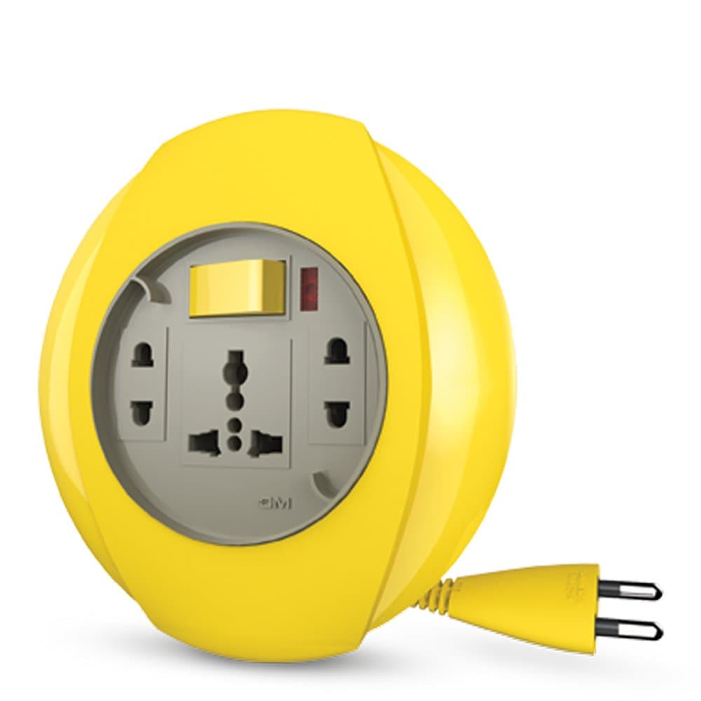 3014 Plastic 2 Pin Flex Box Orion with Indicator and International Socket (White and Yellow)