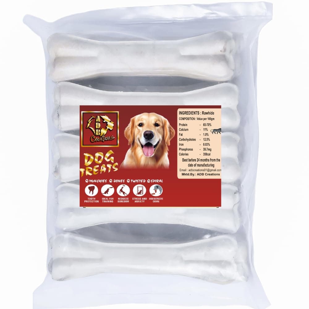 Chicken Flavour Rawhide Pressed Bones for Dogs/Chewing, Playing Calcium Rich Bone Treat and Snack Strengthen Teeth and Gums Exercise for Young Adult Dog of All Breads - (5 Inch - 1 Kg)