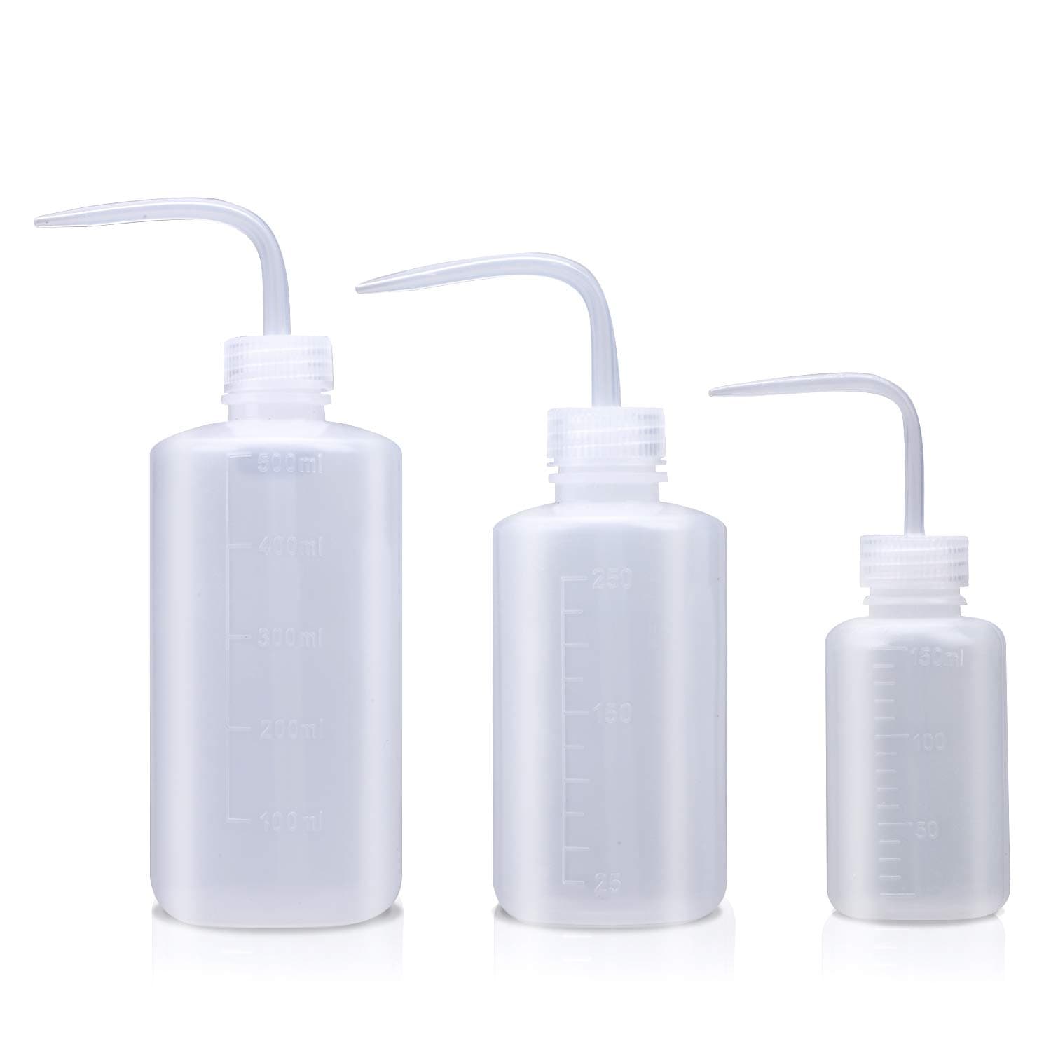 Wash bottle, 3 Pack LDPE Squeeze Bottles, Safe Plastic Low Density Polyethylene Watering Bottle Tattoo Wash Bottle with Narrow Mouth, for Chemistry, Industry, Lab & Gardening, 500, 250,150ml