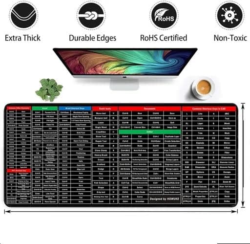 GSR Anti-Slip Keyboard Pad with Office Excel Software Shortcuts Key Patterns, Clear Extended Large Cheat Sheet Mouse Pad, Gaming Mouse Pad 11x23 inch PACK of THREE 03