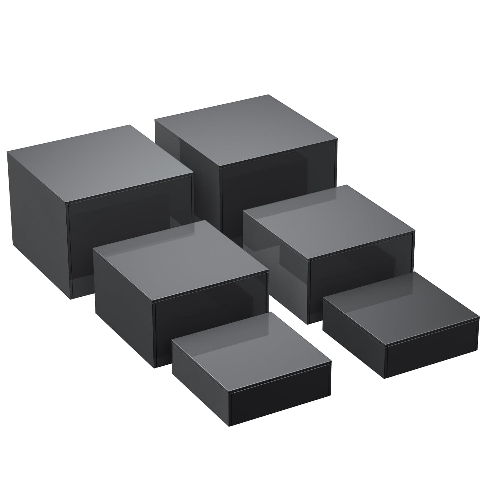 HIIMIEI Buffet Risers, Food Risers for Buffet Table, Display Stand Shelf for Catering Dessert Collectibles Figures, Acrylic Cube Display Nesting Risers with Hollow Bottoms, 6PCS 6''x7''x8'' (Black)