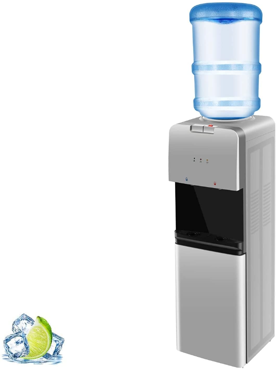 R.W.FLAME Water Cooler Dispenser Top Loading, 3-5 Gallon Water Dispenser, Hot & Cool Water, with Storage Cabinet & Child Safety Lock, Gray