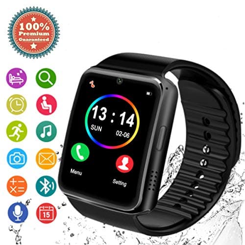 Smart Watch, Android Smartwatch Touch Screen Bluetooth Smart Watch for Android Phones Wrist Phone Watch with SIM Card Slot & Camera, Waterproof Sports Fitness Tracker Watch for Men Women Kids Black