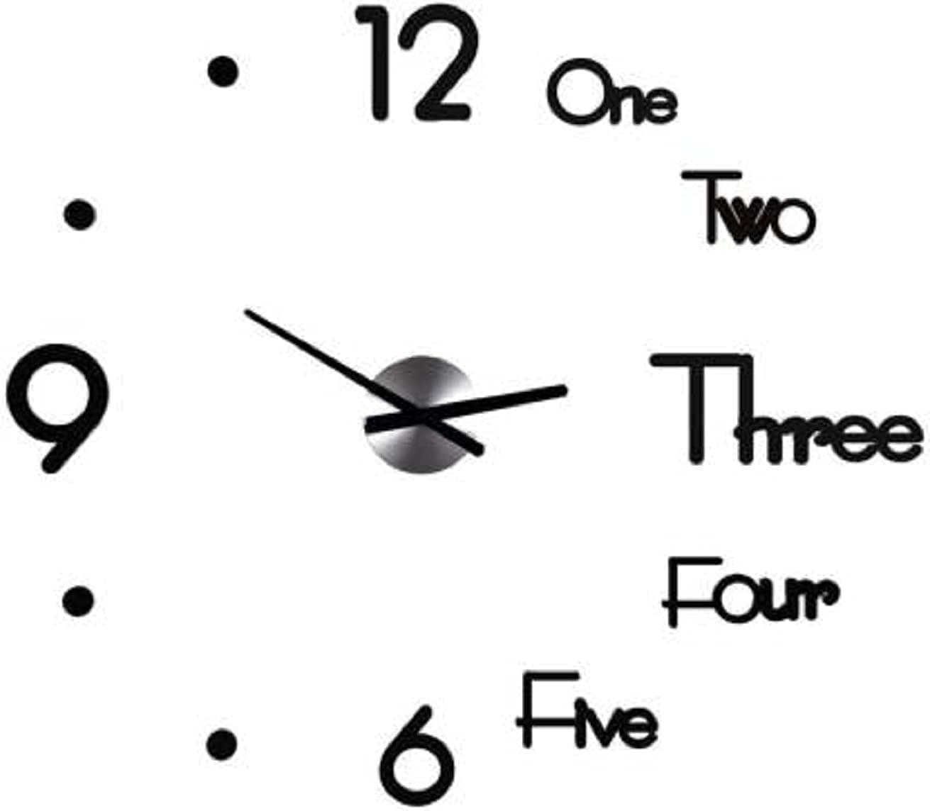 RKR Plastic 3D DIY Frameless Designer Self Adhesive Analog Wall Clock with Big Mirror Surface Effect (70 cm X 70 cm, Black)