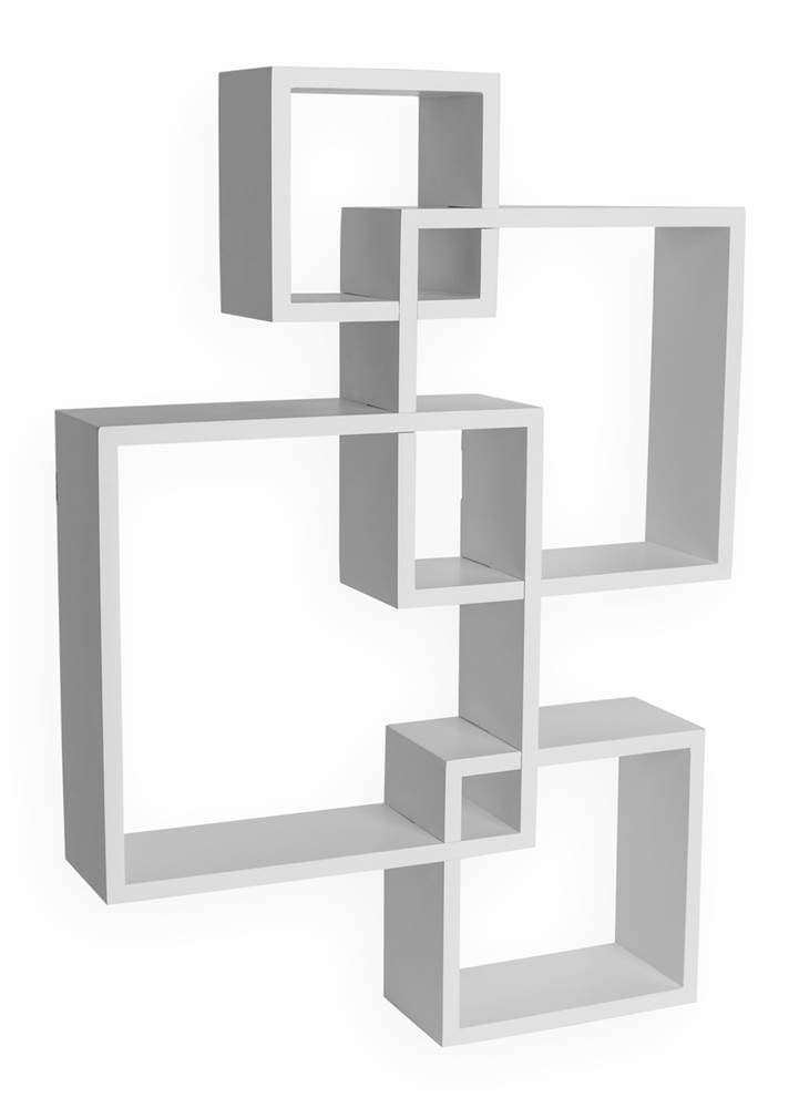 BR1023WH Decorative Wall Mount Floating Intersecting Cube Accent Wall Shelf - White