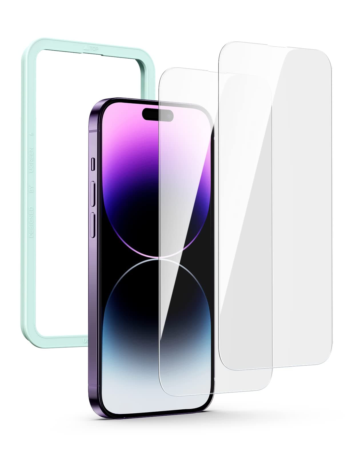 UGREEN 2 Pack iPhone 14 Pro Max Screen Protector 6.7 Inch with Alignment Frame Easy Installation, Bubble Free, HD Clear, Scratch Resistant, Anti-Fingerprint, Tempered Glass Film, Full Screen Coverage