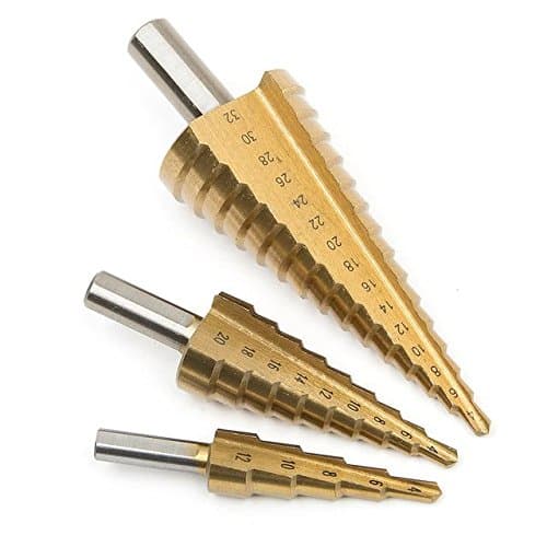 Amenitee 3pcs HSS Titanium Coated Step Drill Bit--PDH06A Classic Titanium Step Drill Bit Set